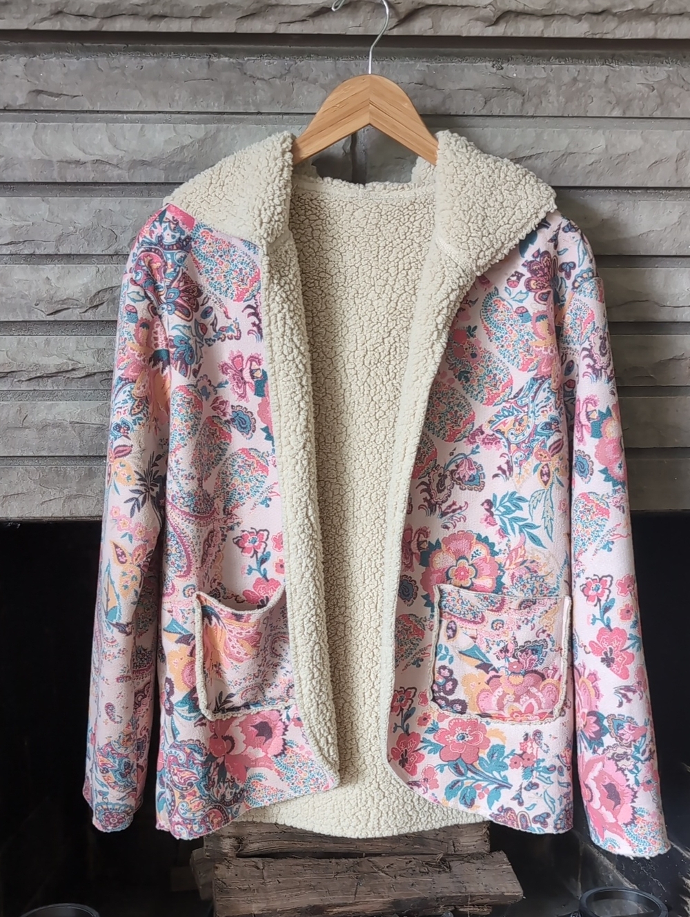 Women's Floral Sherpa-Lined Jacket - Pink